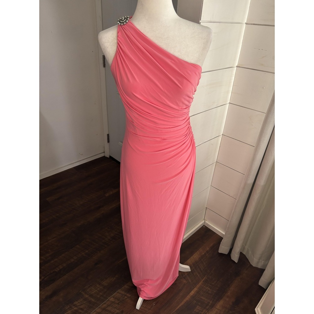 Lauren‎ Ralph Lauren Evening Dress Womens 8 Pink One Shoulder Ruched Maxi Formal